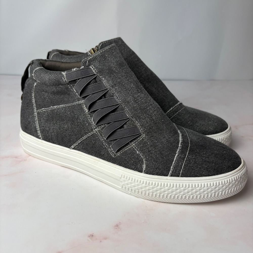 Jolimall Womens Charcoal‎ Denim High Top Sneakers Side Zip Gray Size 11
